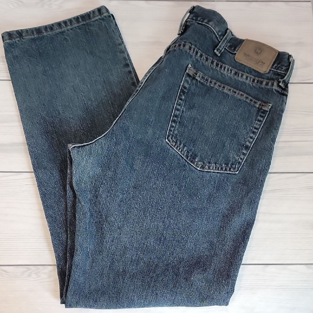 Wrangler Premium Blue Denim Straight Leg Jeans Mens Size 36" X 32"